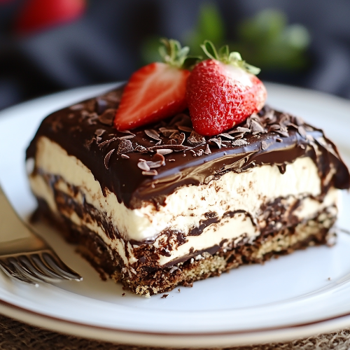 NO BAKE CHOCOLATE ECLAIR CAKE