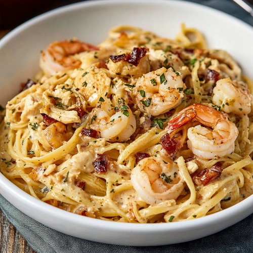 Olive Garden Chicken and Shrimp Carbonara